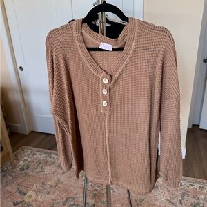 Pink Lily Tan Waffle Knit Pullover Sweater